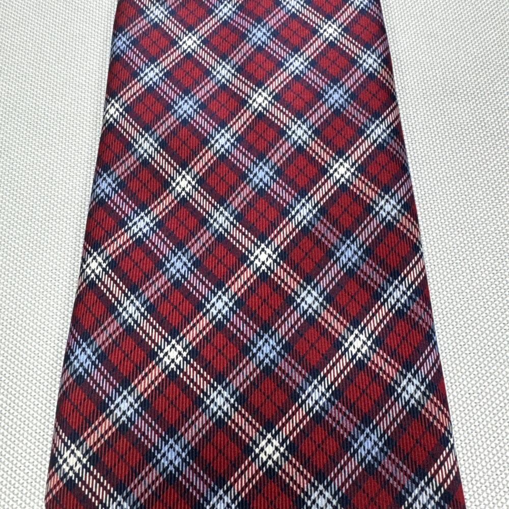 Nautica Men’s Red Blue Plaid Tartan Neck Tie 100% Silk Classic Preppy Necktie
